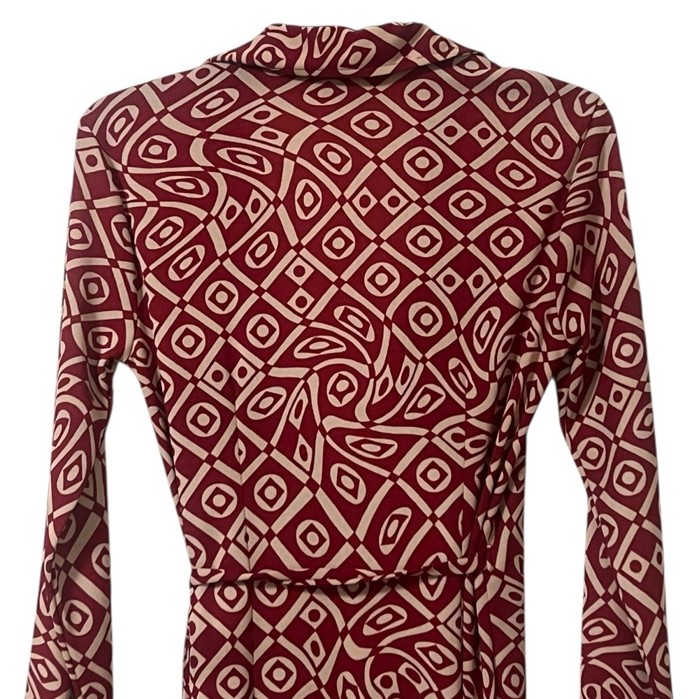 Johnny Was red and tan geometric print long sleeve wrap dress vintage 70s boho - Picture 6 of 15